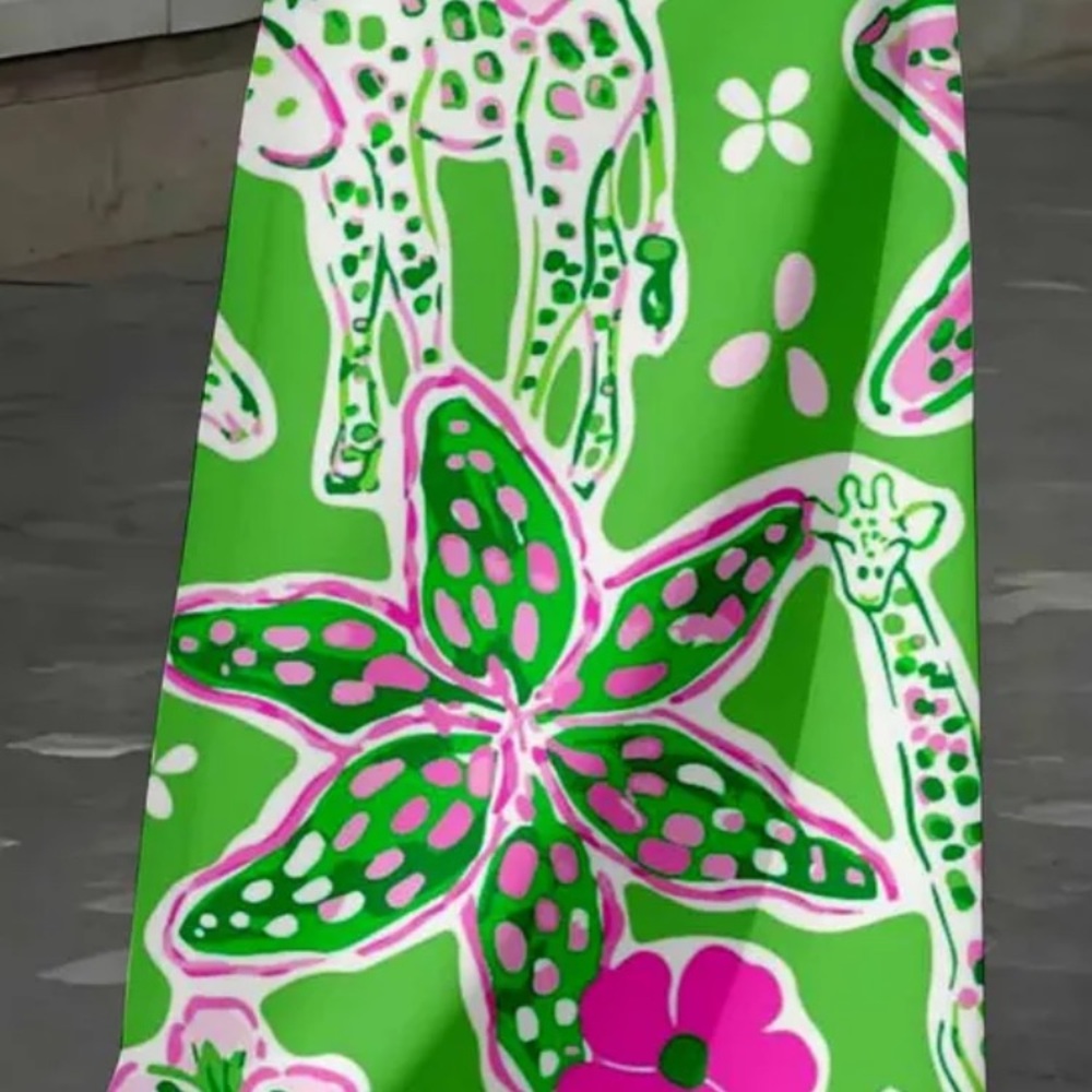 Bright Green & Pink Printed Maxi Skirt